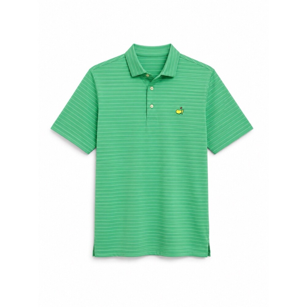 Masters Kids Polo Large Green Striped Embroidered Logo Performance Golf